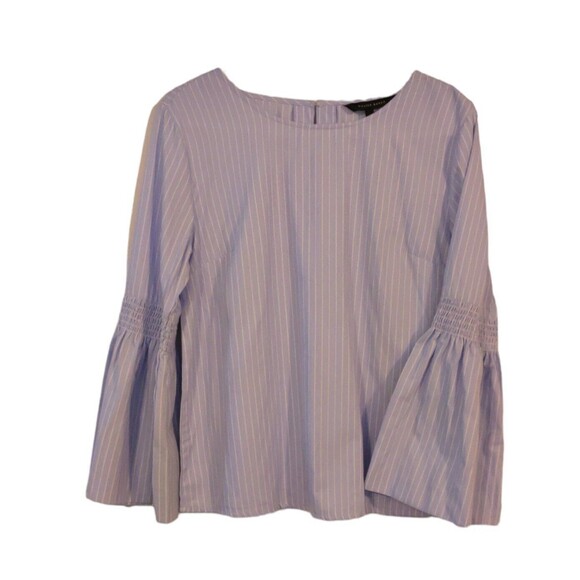 Walter Baker Blouse Light Blue white stripes Bell Sleeve Cotton Top blouse M - Picture 3 of 7